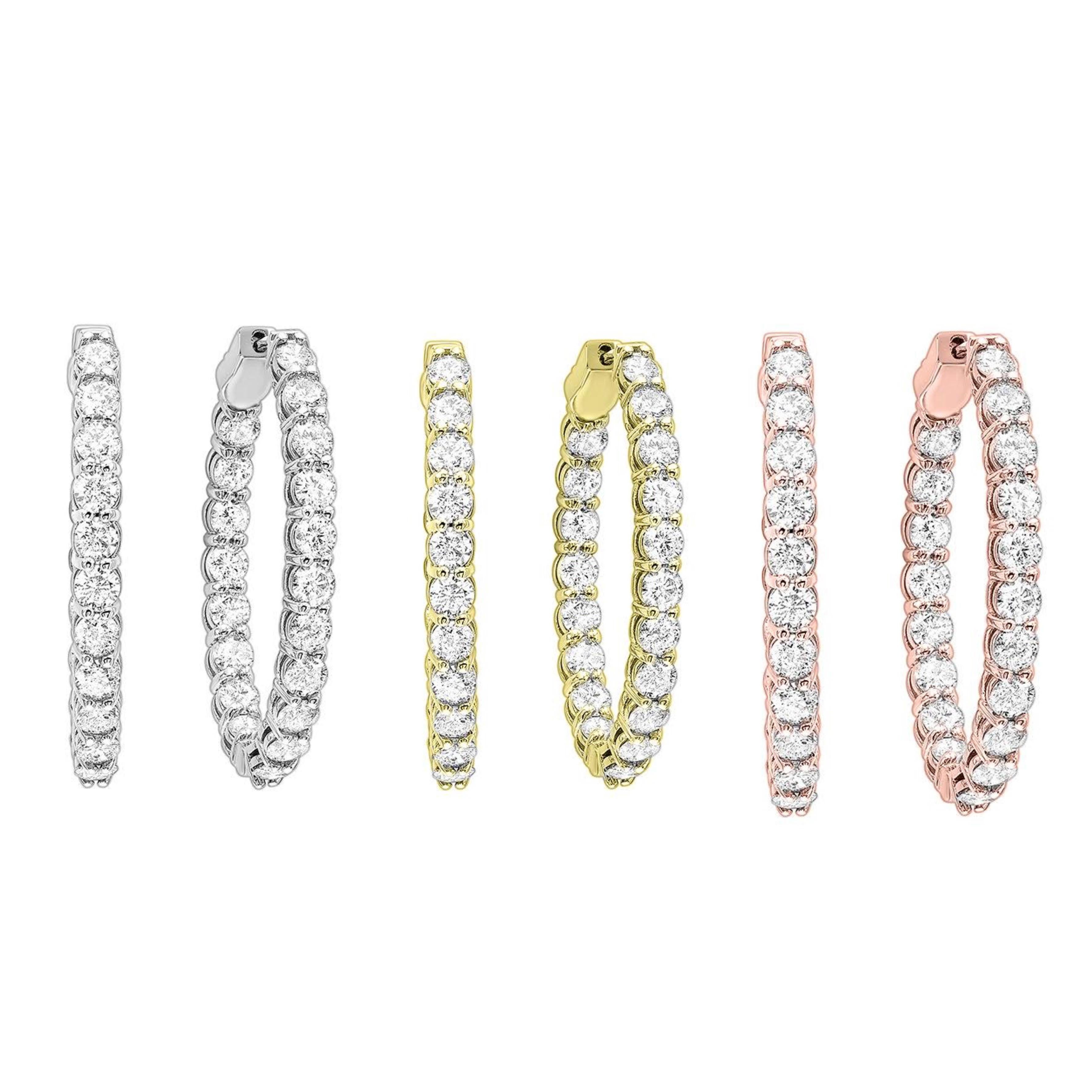 Contemporary 3.00 Carat Total Weight Diamond Inside-Outside Hoop Earrings in 14 Karat Gold For Sale