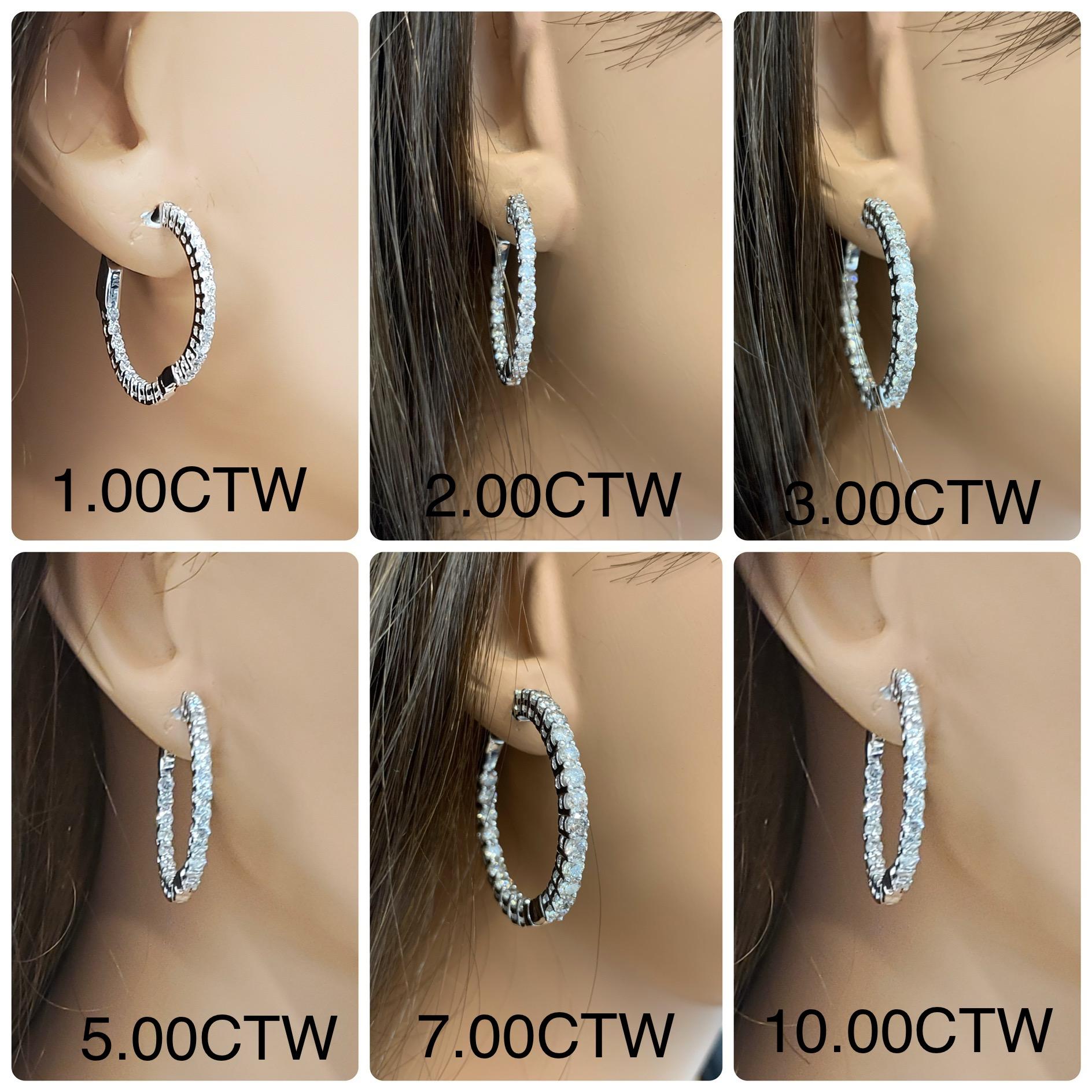 Round Cut 3.00 Carat Total Weight Diamond Inside-Outside Hoop Earrings in 14 Karat Gold For Sale
