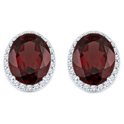 3.00 Carat Total Weight Garnet and Diamond Stud Earrings, 14 Karat White Gold
