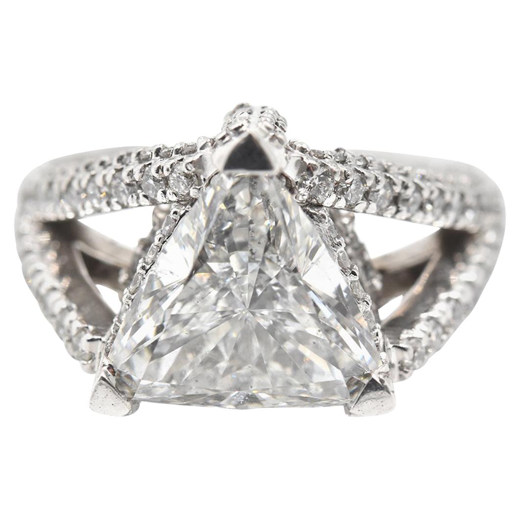 3.00 Carat Trillion Cut Diamond 14 Karat White Gold Engagement Ring