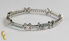3.00 Carat White and Blue Diamond 14 Karat White Gold "X" Knot Station Bracelet