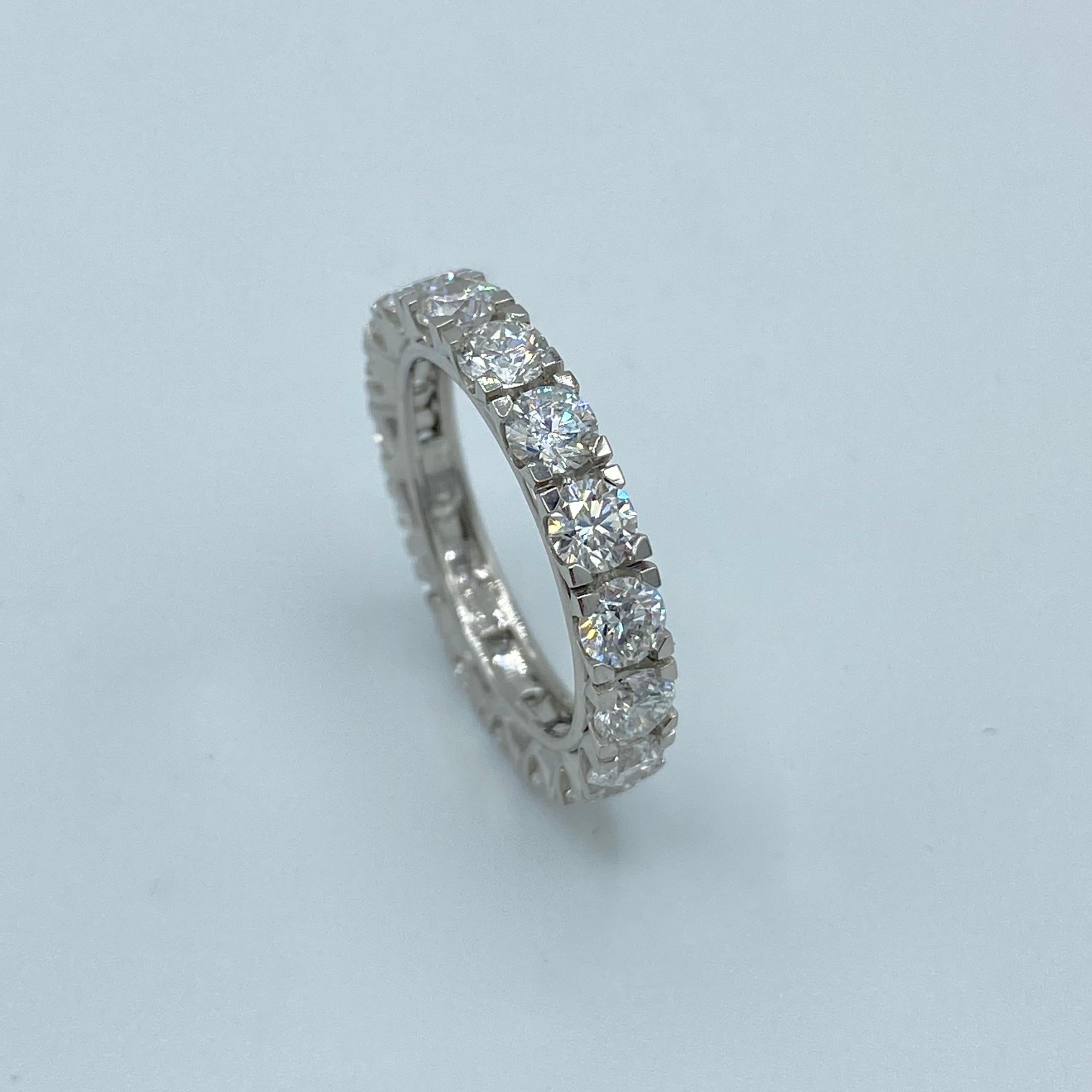 Women's Engagement 3.00 Carat White Diamond Platinum Band Eternity Ring Made in Italy For Sale