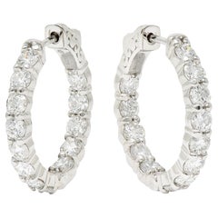 3.00 Carats Diamond 14 Karat White Gold Inside Outside Oval Hoop Earrings