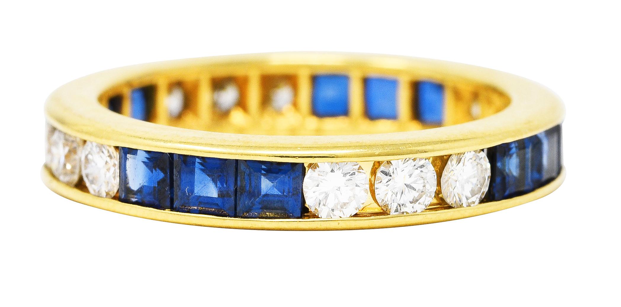Square Cut 3.00 Carats Diamond Sapphire 18 Karat Yellow Gold Eternity Channel Band Ring For Sale