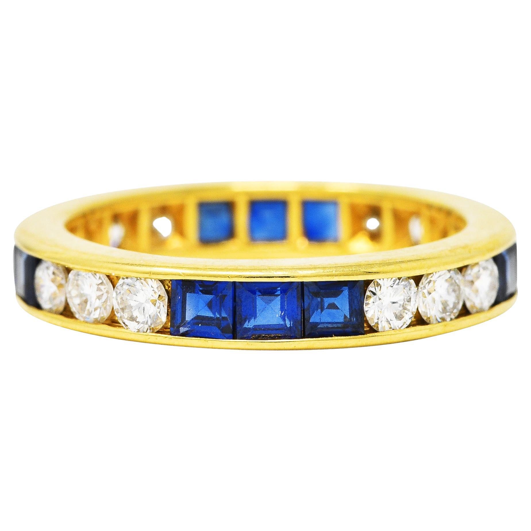 3.00 Carats Diamond Sapphire 18 Karat Yellow Gold Eternity Channel Band Ring