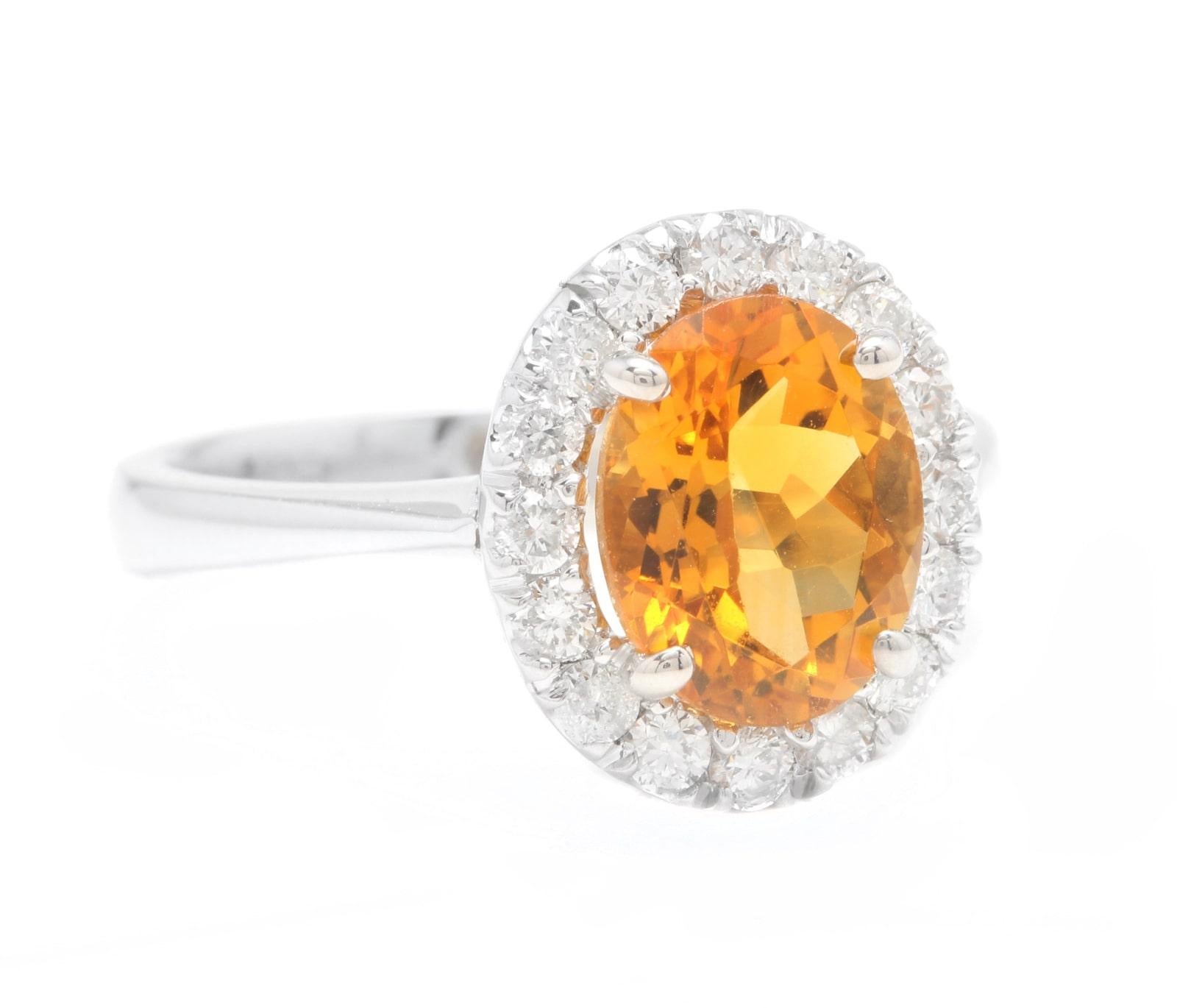 3.00 Carats Exquisite Natural Madeira Citrine and Diamond 14K Solid White Gold Ring

Suggested Replacement Value: 4,000.00

Total Natural Citrine Weight is: Approx. 2.50 Carats 

 Citrine Measures: Approx. 9.00 x 7.00mm

Natural Round Diamonds