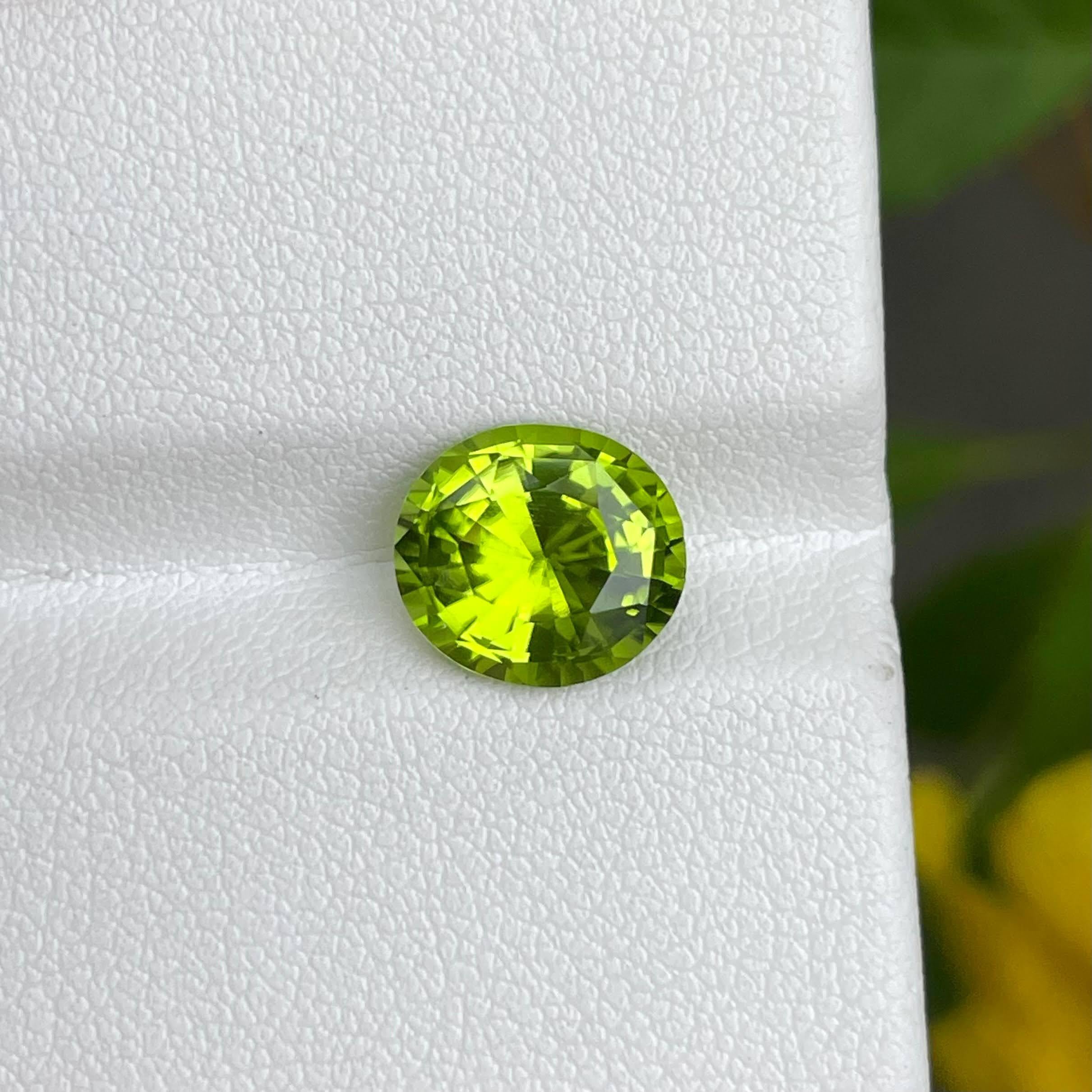 Weight : 3.0 carats 
Dimensions: 9.8x8.8x5.6 mm
Clarity: Clean
Origin: Pakistan
Treatment: None
Shape Oval
Cut Mix Oval





The exquisite beauty of this 3.00 carat Green Peridot Stone is truly captivating, showcasing a Mix Oval Cut that enhances