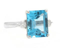 3,00 Karat Beeindruckender Natürlicher Schweizer Blautopas und Diamant 14K Weißgold Ring