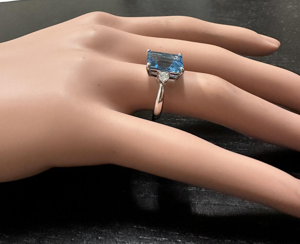 3.00 Carats Impressive Natural Swiss Blue Topaz and Diamond 14K White Gold Ring For Sale 2