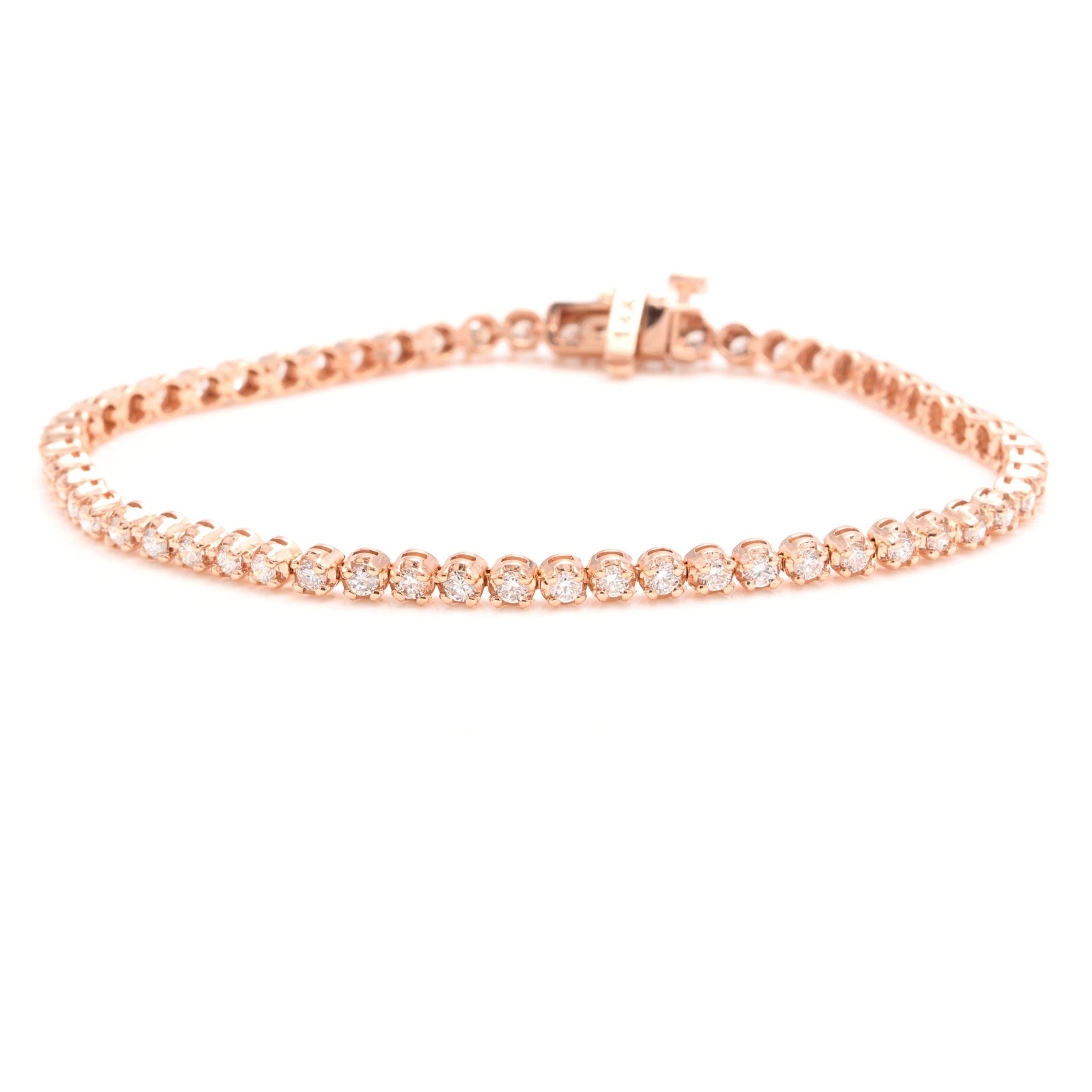 Round Cut 3.00 Carat Natural Diamond 14 Karat Solid Rose Gold Bracelet For Sale