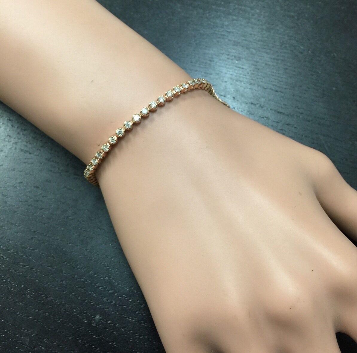 3.00 Carat Natural Diamond 14 Karat Solid Rose Gold Bracelet In New Condition For Sale In Los Angeles, CA