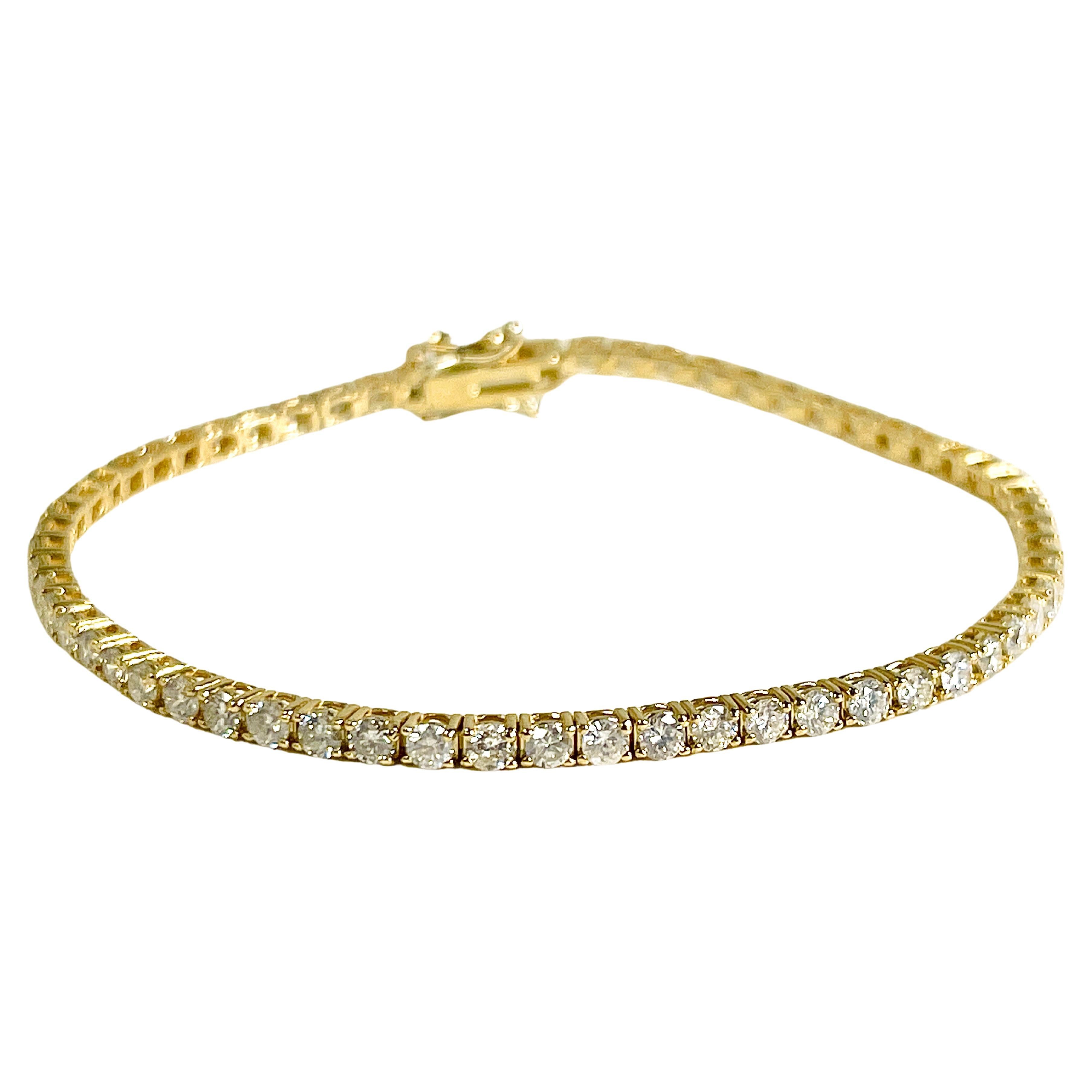 3.00 Carats Natural Diamonds 14K Yellow Gold Tennis Bracelet