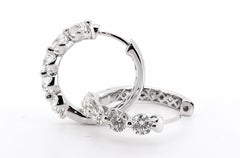 3.00 Carats natural Five Diamonds Round Hoop Earrings in 14k White Gold