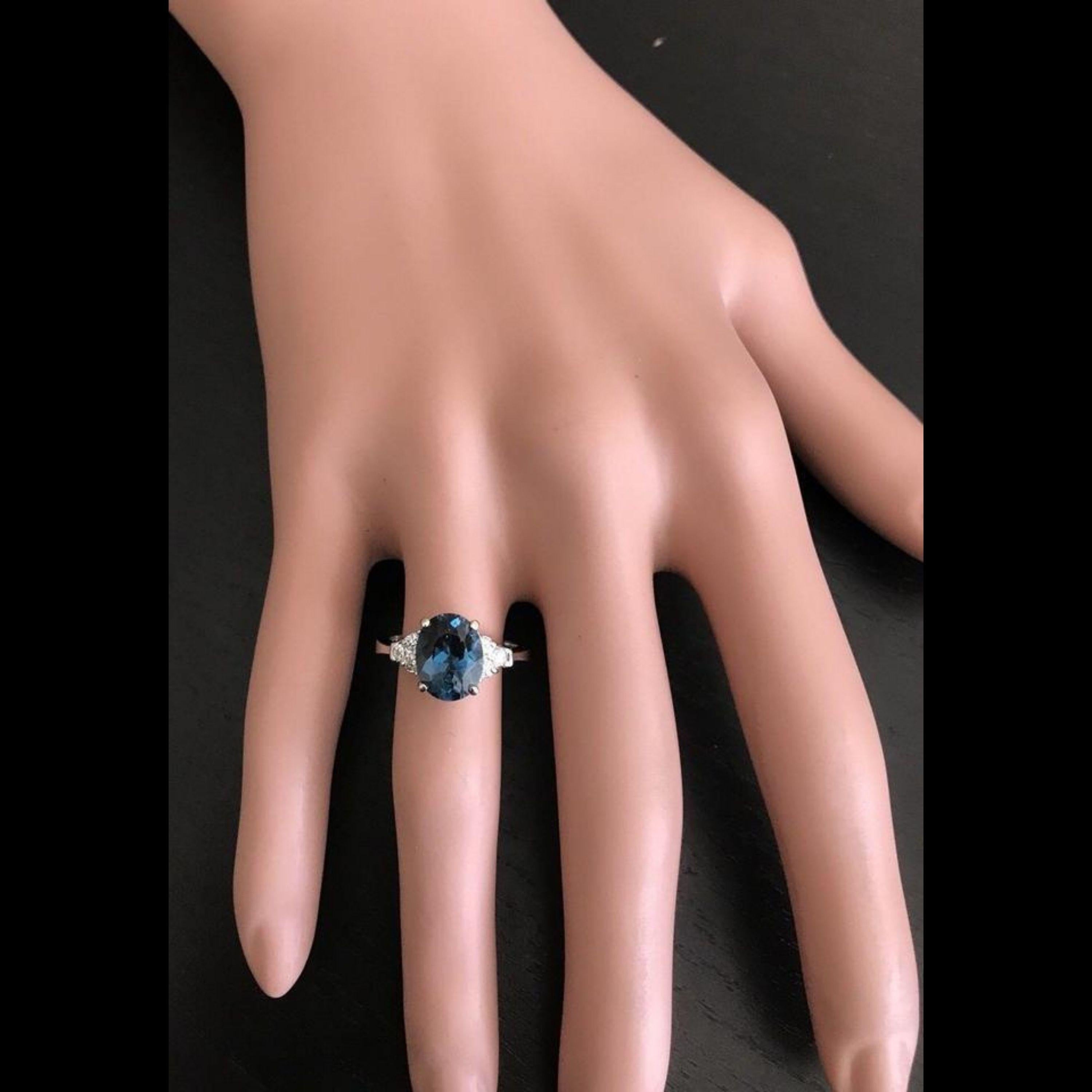 Women's 3.00 Carat Natural Impressive London Blue Topaz and Diamond 14k White Gold Ring For Sale