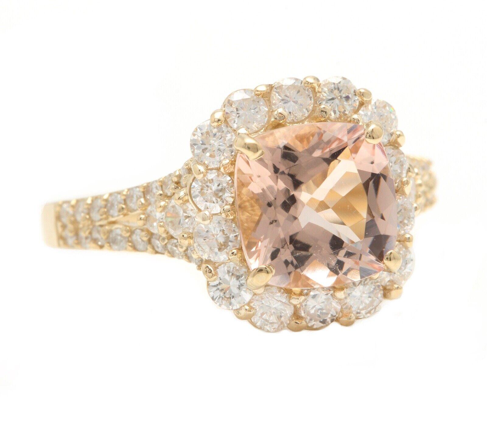 3.00 Carats Impressive Natural Morganite and Diamond 14K Solid Yellow Gold Ring

Suggested Replacement Value: Approx. $4,500.00

Total Morganite Weight is: Approx. 2.00 Carats

Morganite Treatment: Heating

Morganite Measures: Approx. 8.00 x 8.00