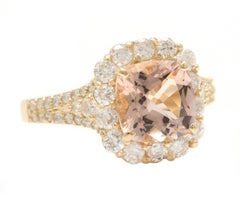 3,00 Karat natürlicher Morganit und Diamant 14K massiver Gelbgold Ring