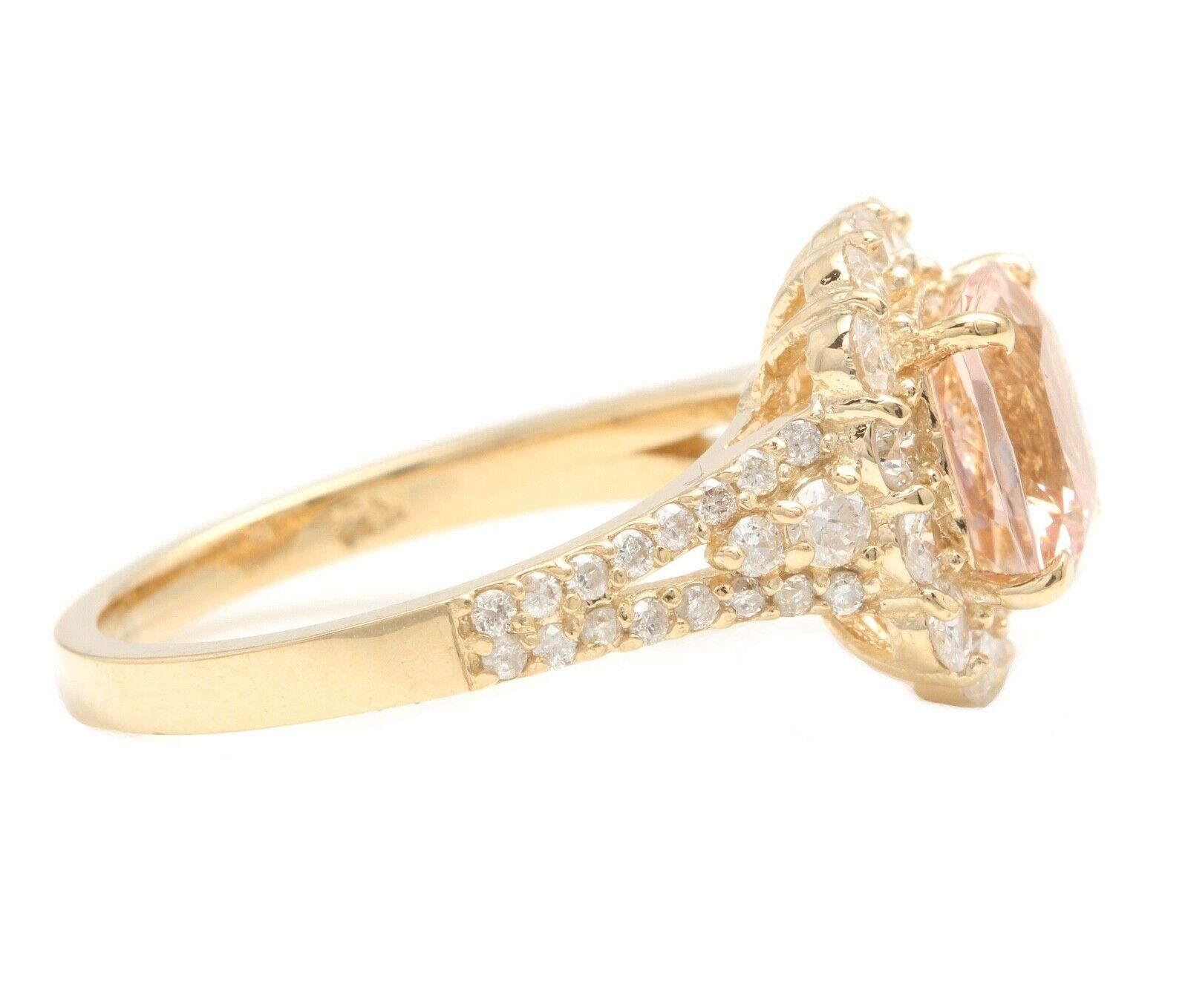 Mixed Cut 3.00 Carats Natural Morganite and Diamond 14K Solid Yellow Gold Ring For Sale