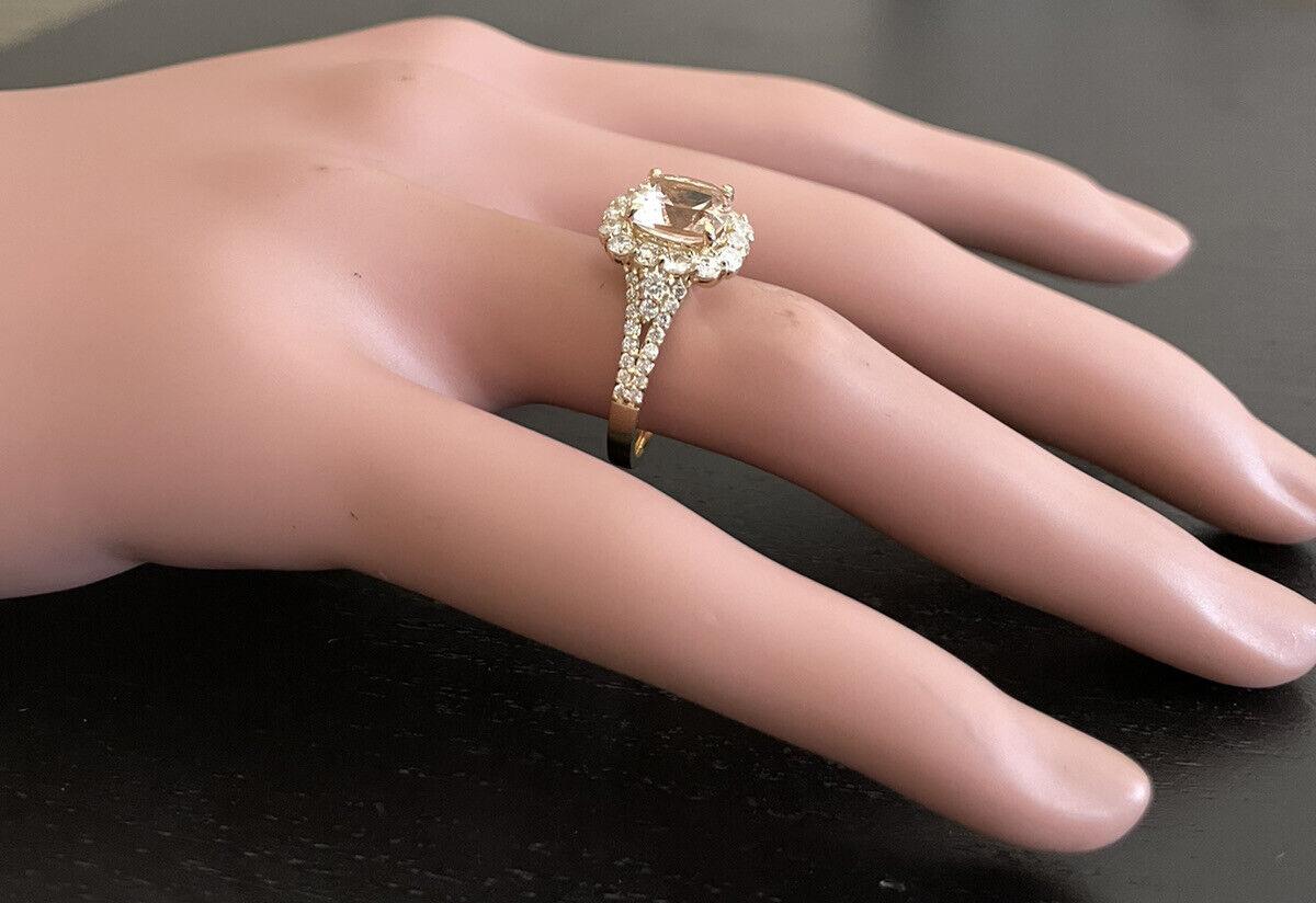 3.00 Carats Natural Morganite and Diamond 14K Solid Yellow Gold Ring For Sale 3