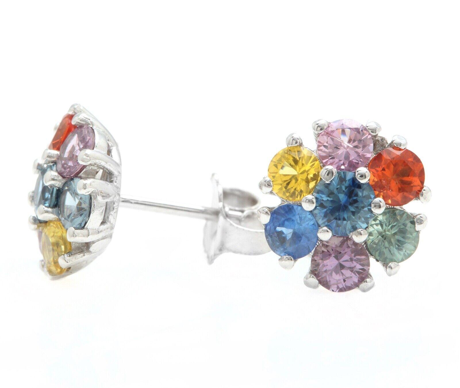 3.00 Carats Natural Multi-Color Sapphire 14K Solid White Gold Stud Earrings

Amazing looking piece! 

Total Natural Round Cut Sapphires Weight is Approx. 3.00 Carats (both earrings)

Earring Measures: Approx. 10.30mm

Total Earrings Weight is: