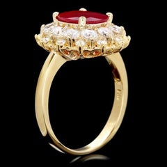 3.00 Carats Natural Red Ruby and Diamond 14K Solid Yellow Gold Ring