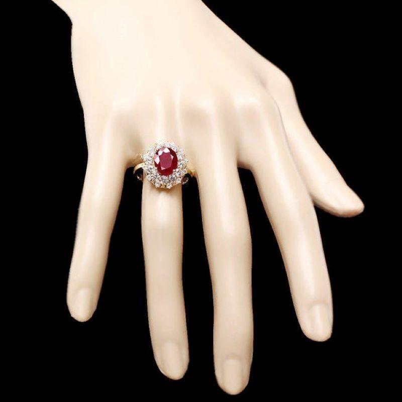 De las mujeres Anillo de oro amarillo macizo de 14 quilates con rubí rojo natural y diamantes de 3,00 quilates en venta
