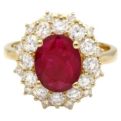 Bague en or jaune massif 14 carats avec rubis rouge naturel de 3,00 carats et diamants
