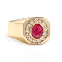 3.00 Carat Natural Ruby and Diamond 14 Karat Solid Yellow Gold Men's Ring