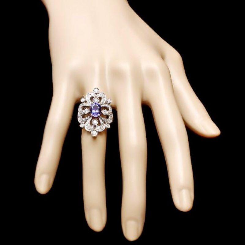 Bague en or blanc massif 14 carats avec tanzanite naturelle de 3,00 carats et diamants Neuf - En vente à Los Angeles, CA