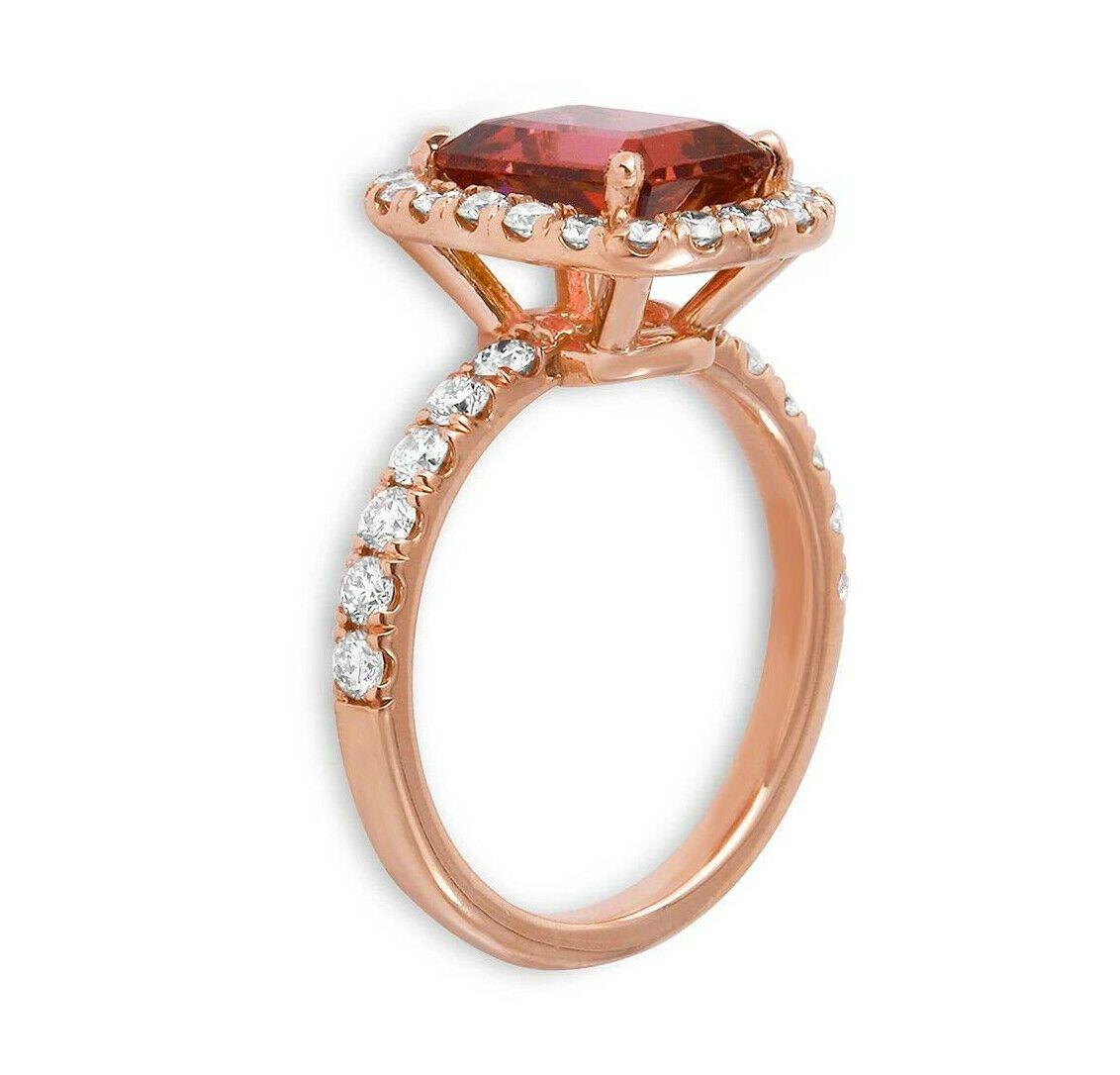 3.00 Carat Natural Tourmaline and Diamond 14 Karat Solid Rose Gold Ring In New Condition For Sale In Los Angeles, CA