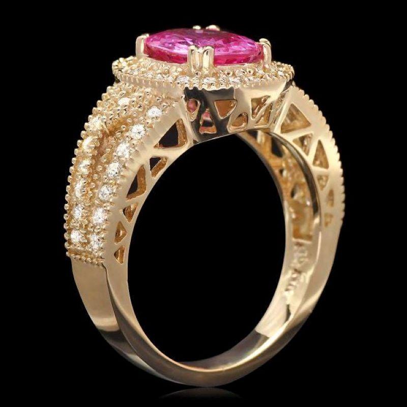 Mixed Cut 3.00 Carats Natural Tourmaline and Diamond 14k Solid Yellow Gold Ring For Sale