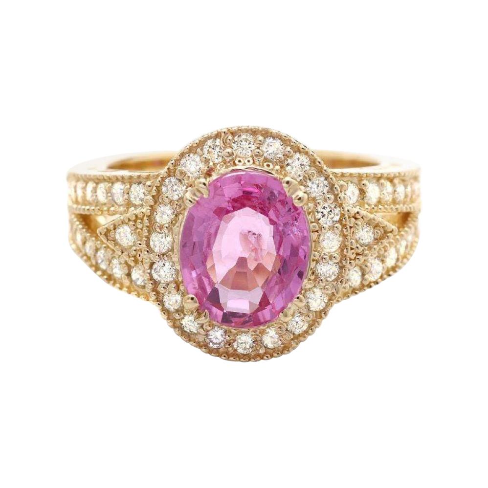 3.00 Carats Natural Tourmaline and Diamond 14k Solid Yellow Gold Ring For Sale