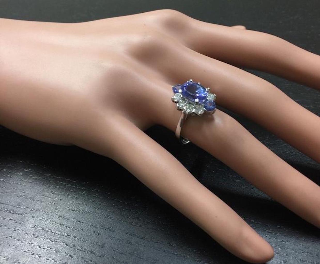 Women's 3.00 Carat Natural Very Nice Looking Tanzanite and Diamond 14K Solid White Gold For Sale