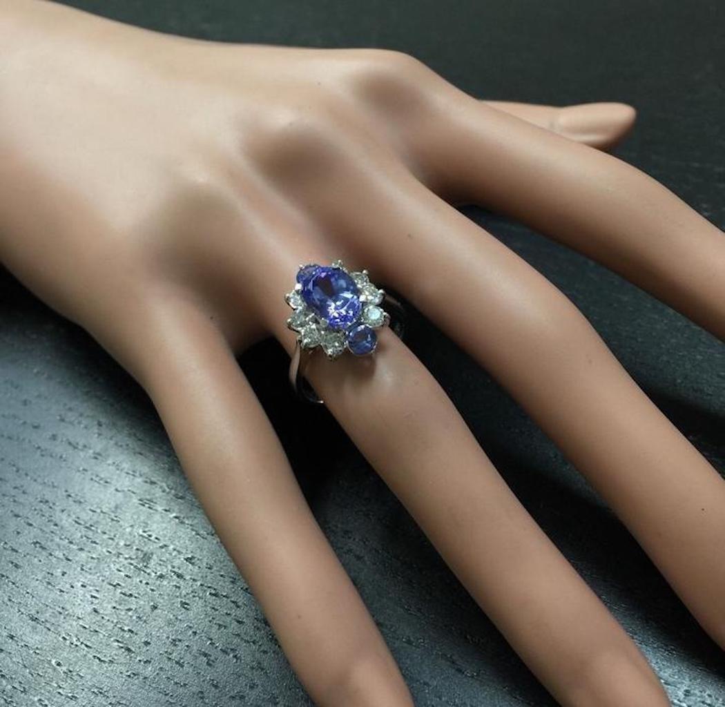 3.00 Carat Natural Very Nice Looking Tanzanite and Diamond 14K Solid White Gold For Sale 2