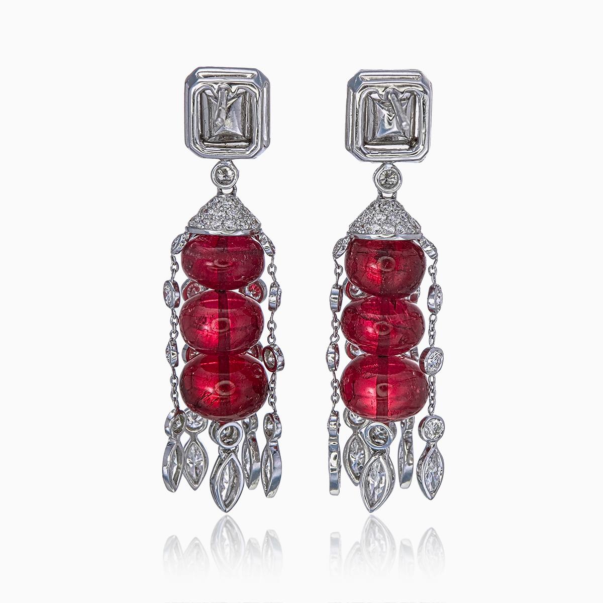 Women's 3.00 Carats Octagon Cut Fancy Yellow Diamond Earrings with Rubies in 18K W/G For Sale