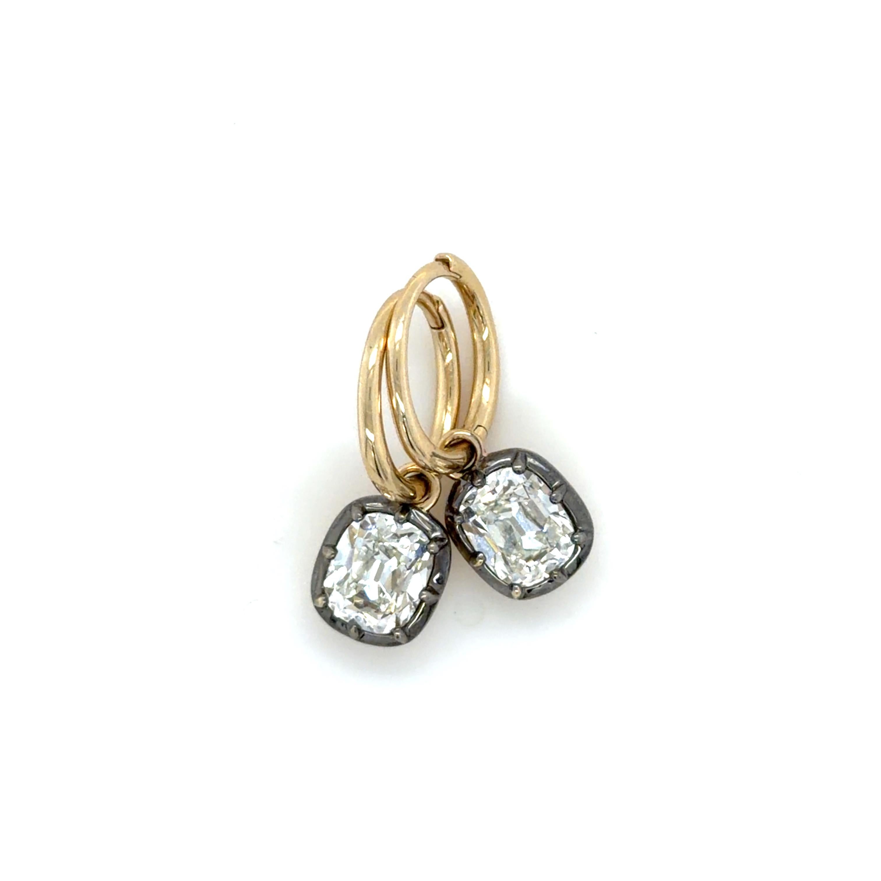 3.00 Carats Old Mine Cut Diamond Drop Hoop Earrings en vente 1