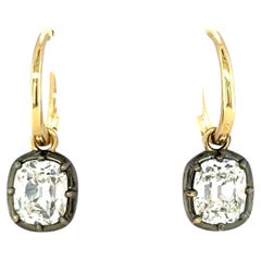 3.00 Carats Old Mine Cut Diamond Drop Hoop Earrings
