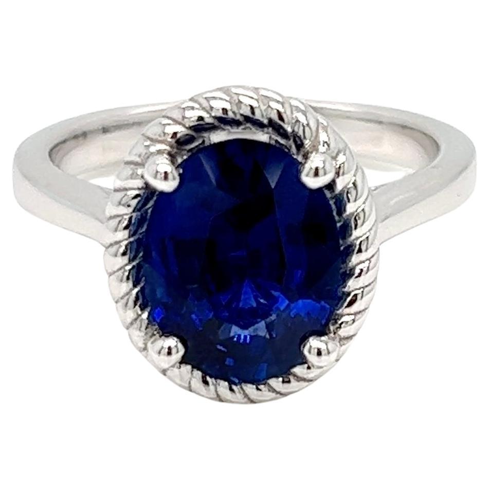 3.00 Carats Oval Cut Sapphire Solitaire Ring in 14K White Gold For Sale