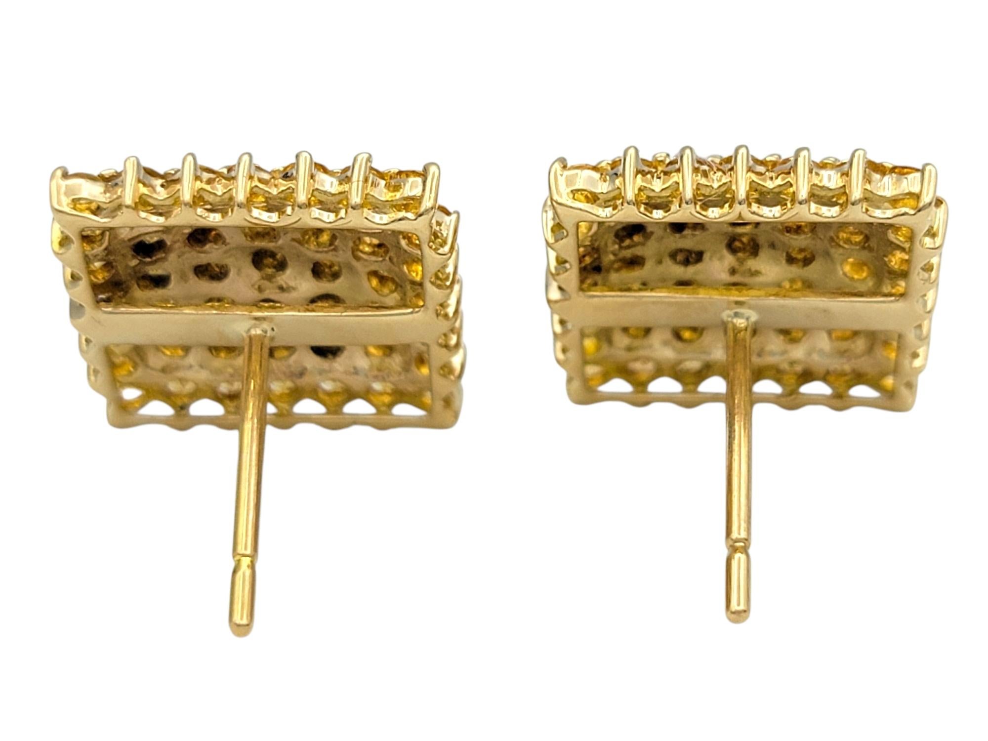 3.00 Carats Total Pavé Yellow Sapphire Squared Stud Earrings in 18 Karat Gold Bon état - En vente à Scottsdale, AZ