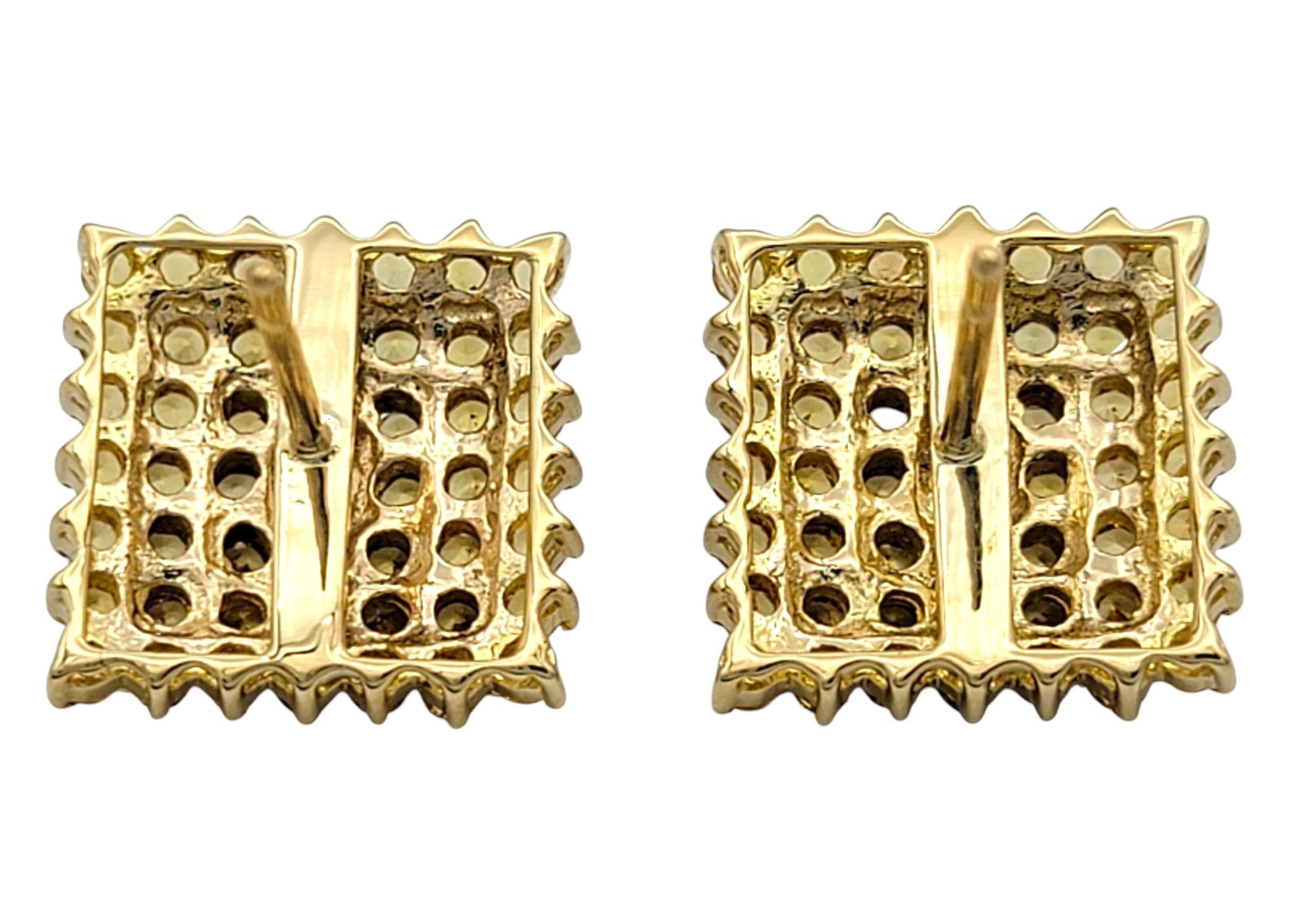 3.00 Carats Total Pavé Yellow Sapphire Squared Stud Earrings in 18 Karat Gold Pour femmes en vente