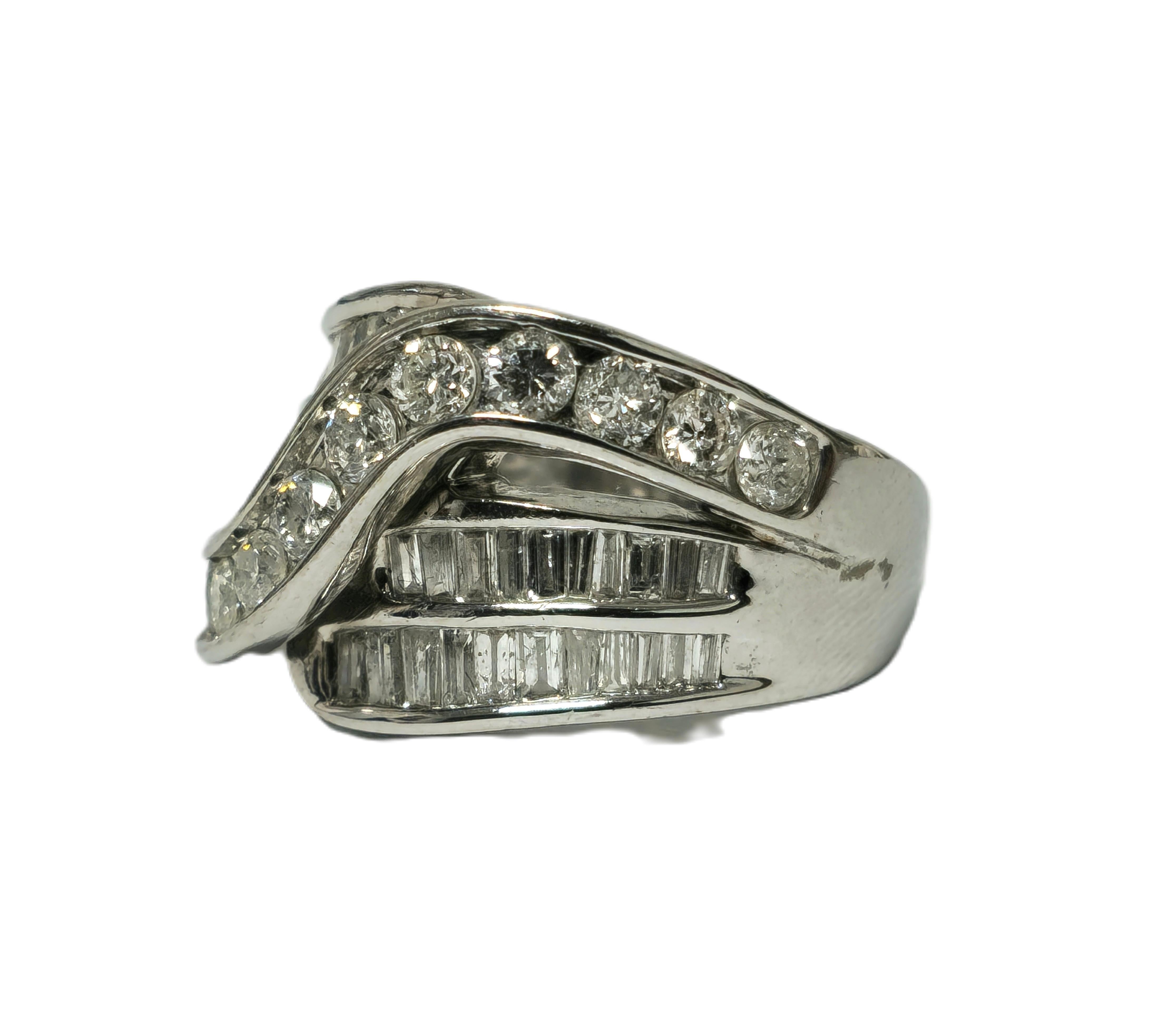 Baguette Cut 3.00 CT Brilliant Cut Diamond & 14K White Gold Ring For Sale