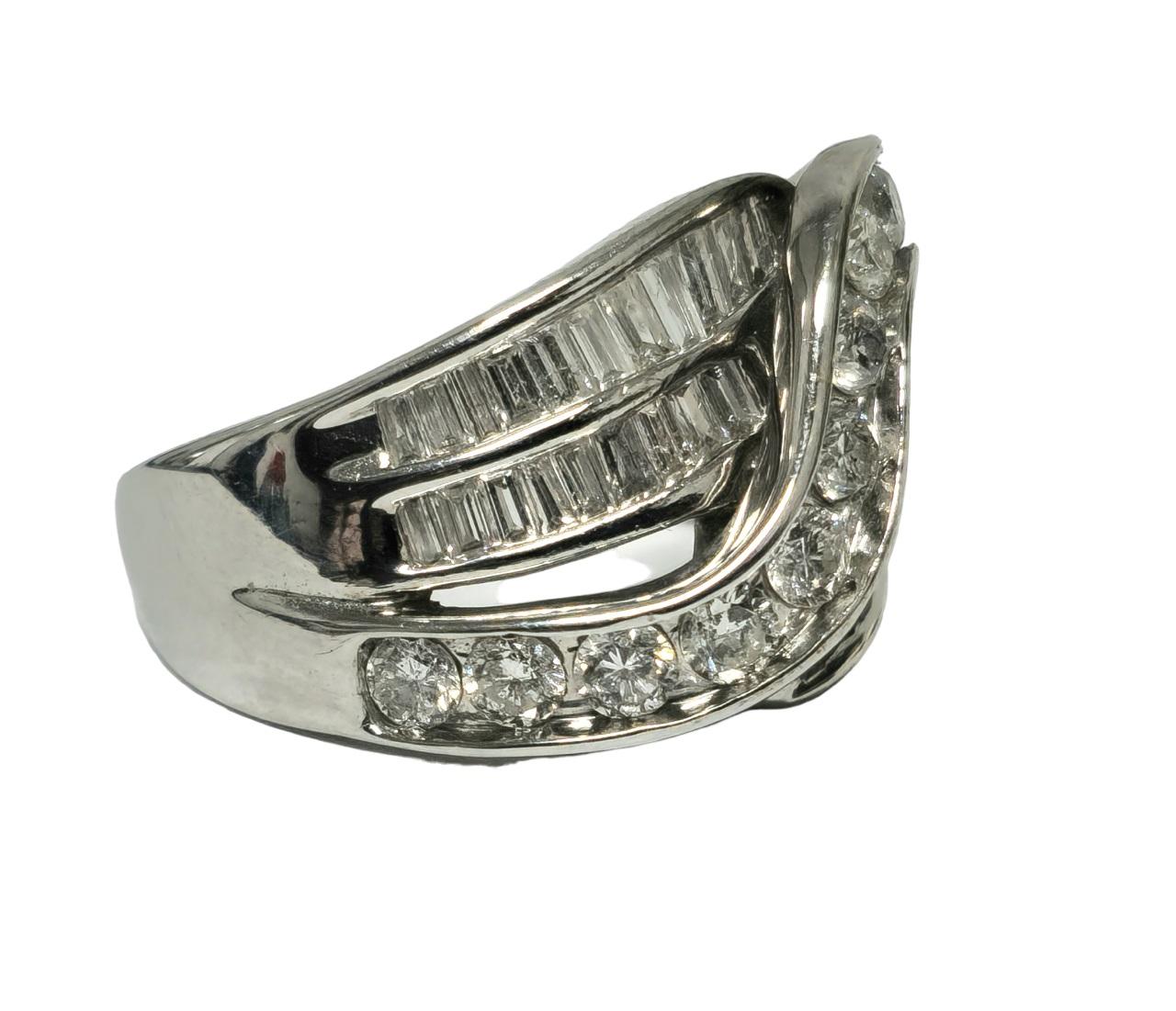 Baguette Cut 3.00 CT Brilliant Cut Diamond & 14K White Gold Ring For Sale
