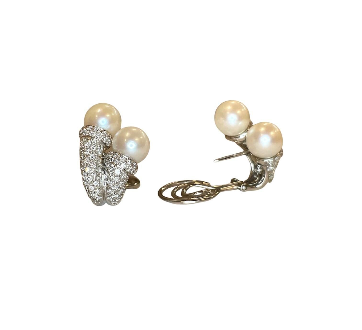 Round Cut 3.00 ct Diamond Pearl Earrings For Sale