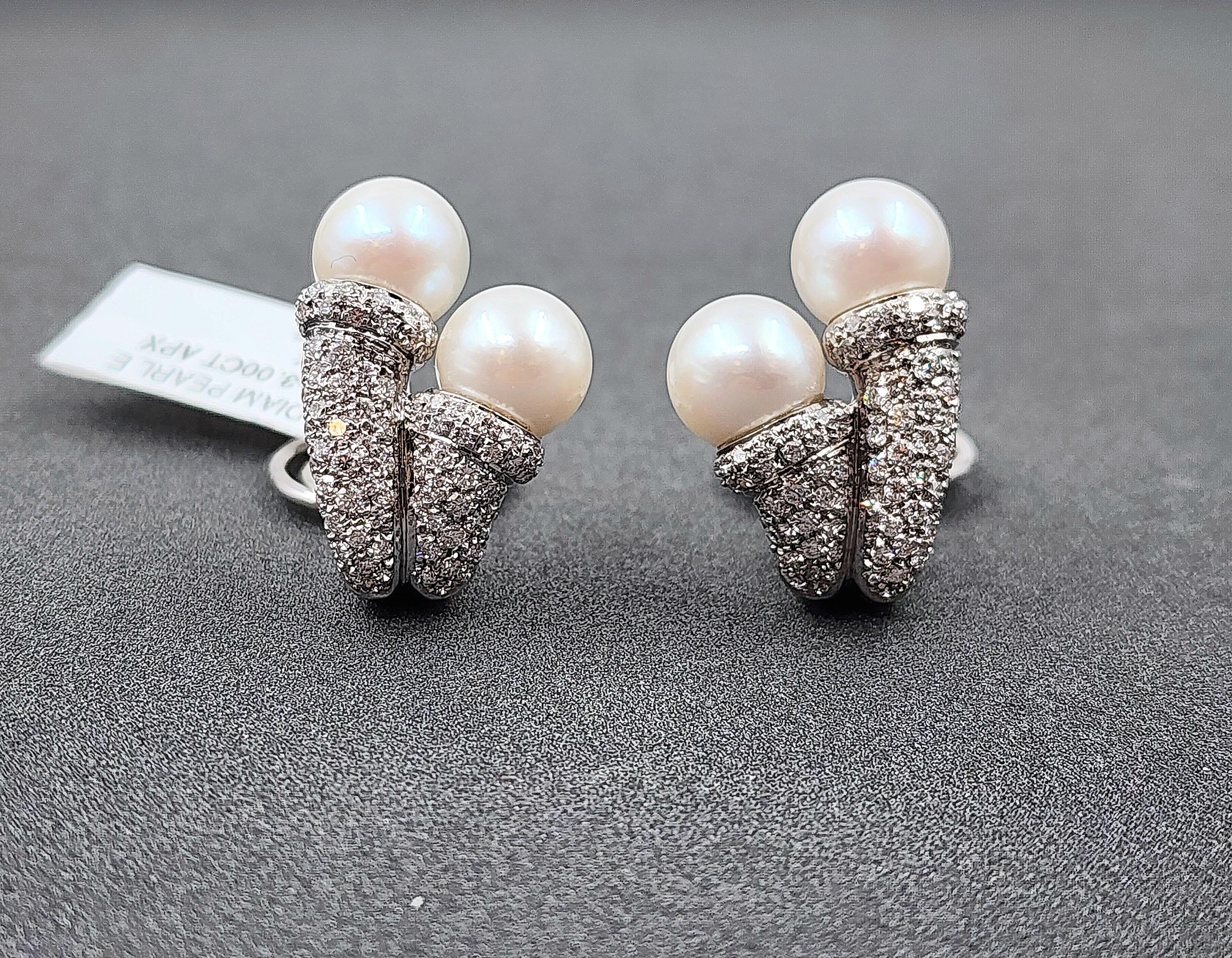3,00 Karat Diamant-Perlen-Ohrringe (Rundschliff) im Angebot