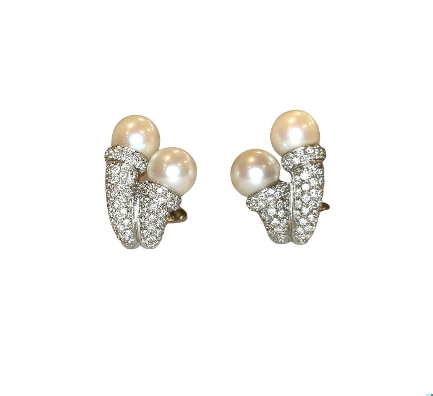 3.00 ct Diamond Pearl Earrings In New Condition For Sale In Chicago, IL