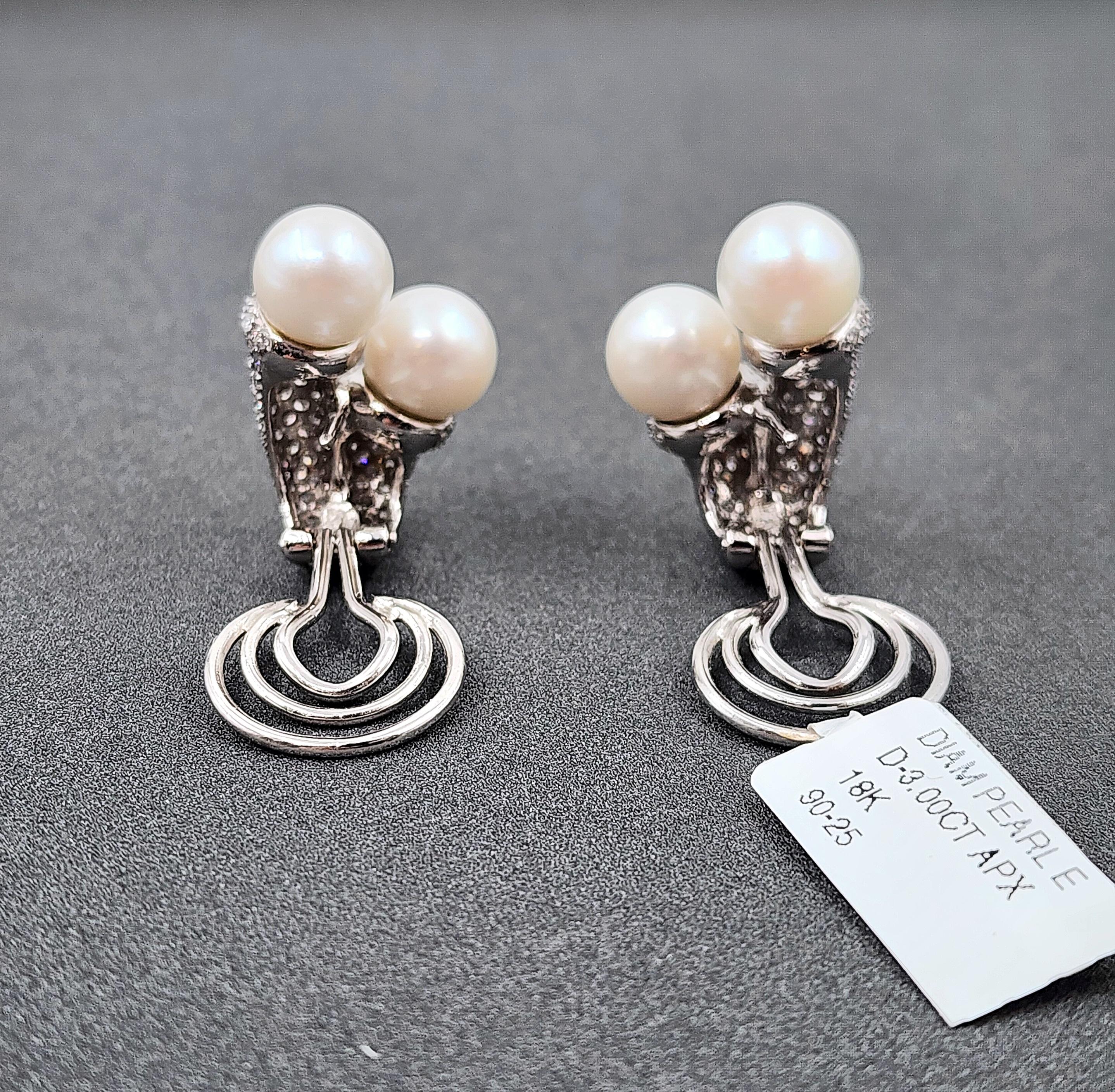 3,00 Karat Diamant-Perlen-Ohrringe für Damen oder Herren im Angebot