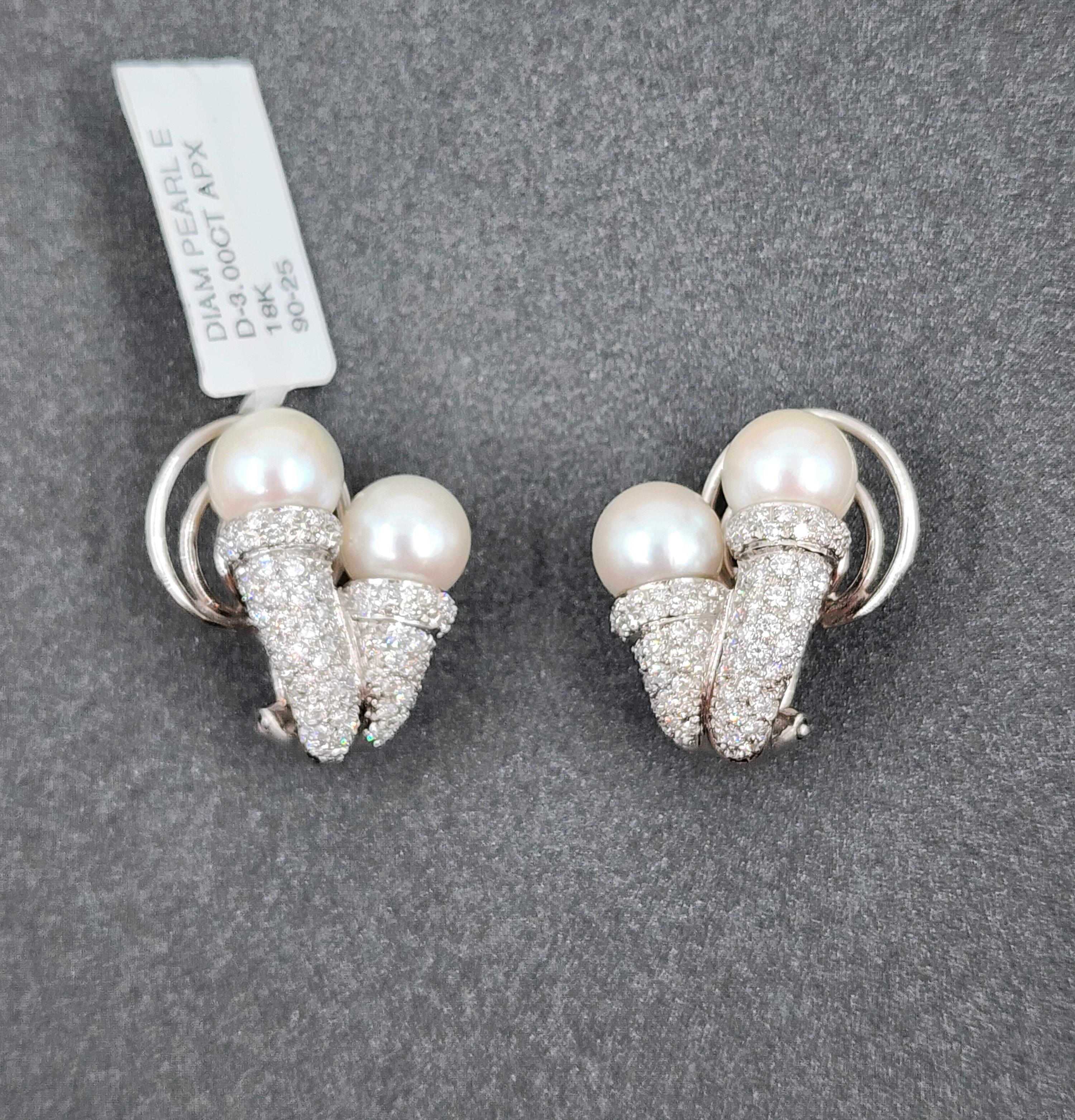 3,00 Karat Diamant-Perlen-Ohrringe im Angebot 1