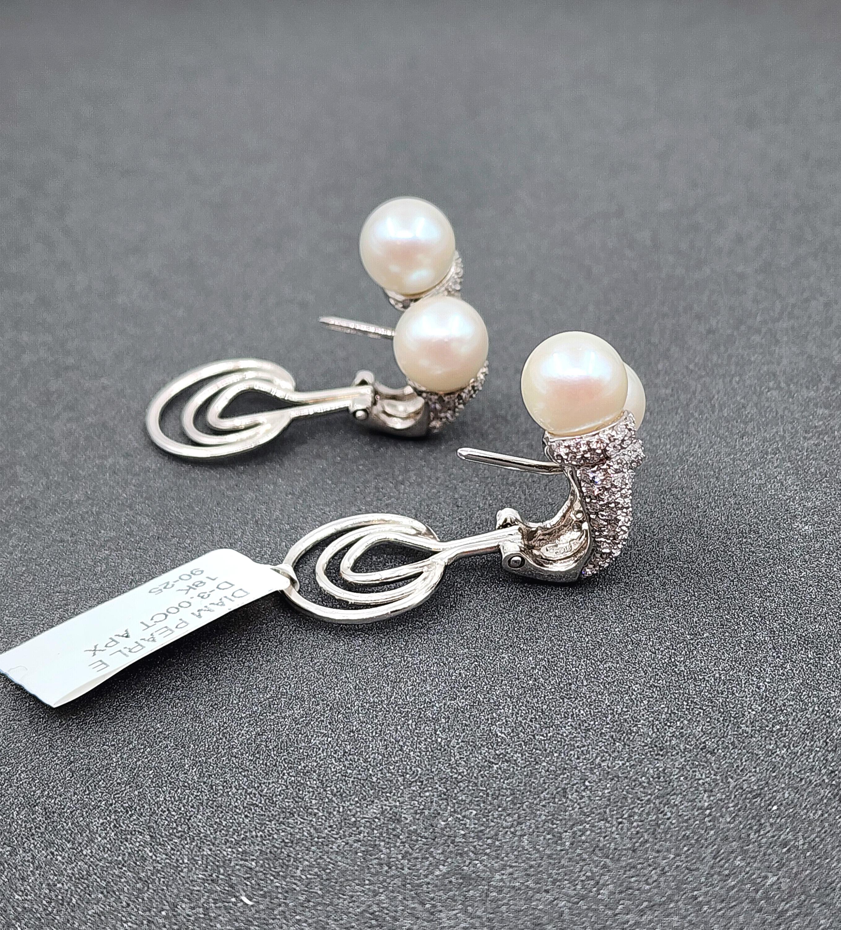 3,00 Karat Diamant-Perlen-Ohrringe im Angebot 2