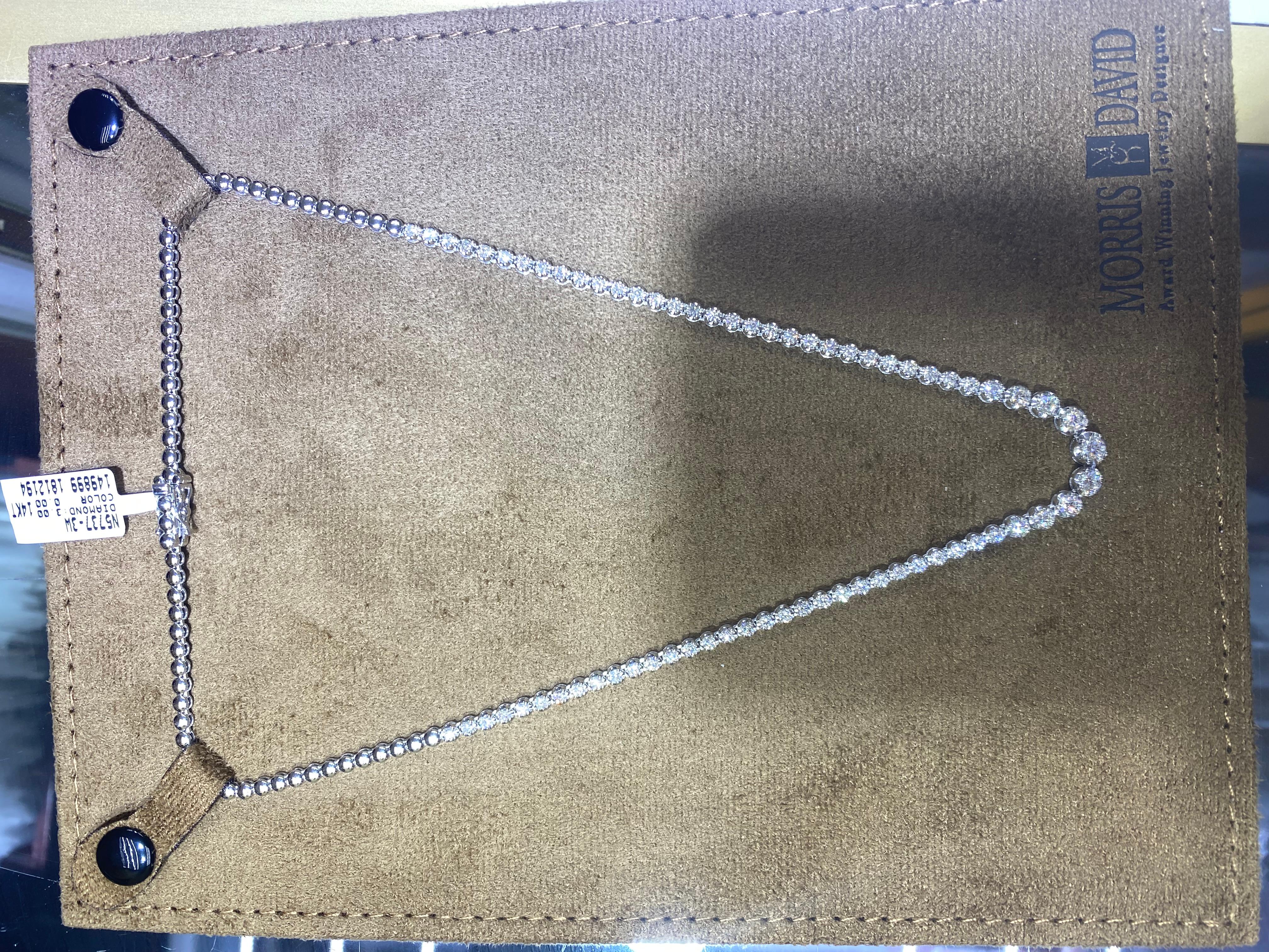 Art Nouveau 3.00 CT Natural Diamond Choker Graduating Necklace G SI 14K White Gold 16'' For Sale