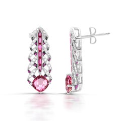 3.00 Carat TW Pink Tourmaline with Ruby, Pink Sapphire and Diamond Drop Earrings