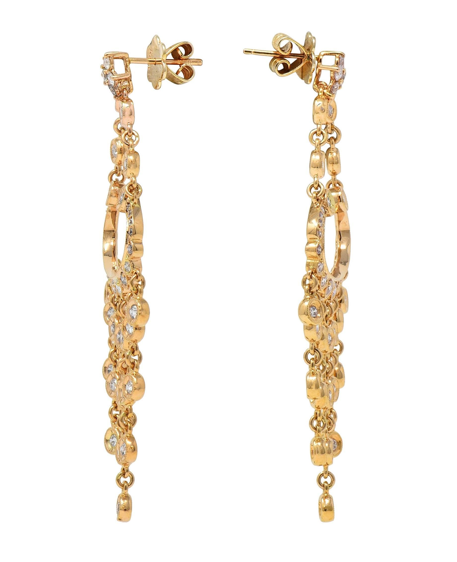 Brilliant Cut 3.00 CTW Diamond 18 Karat Rose Gold Chandelier Fringe Floral Drop Earrings For Sale